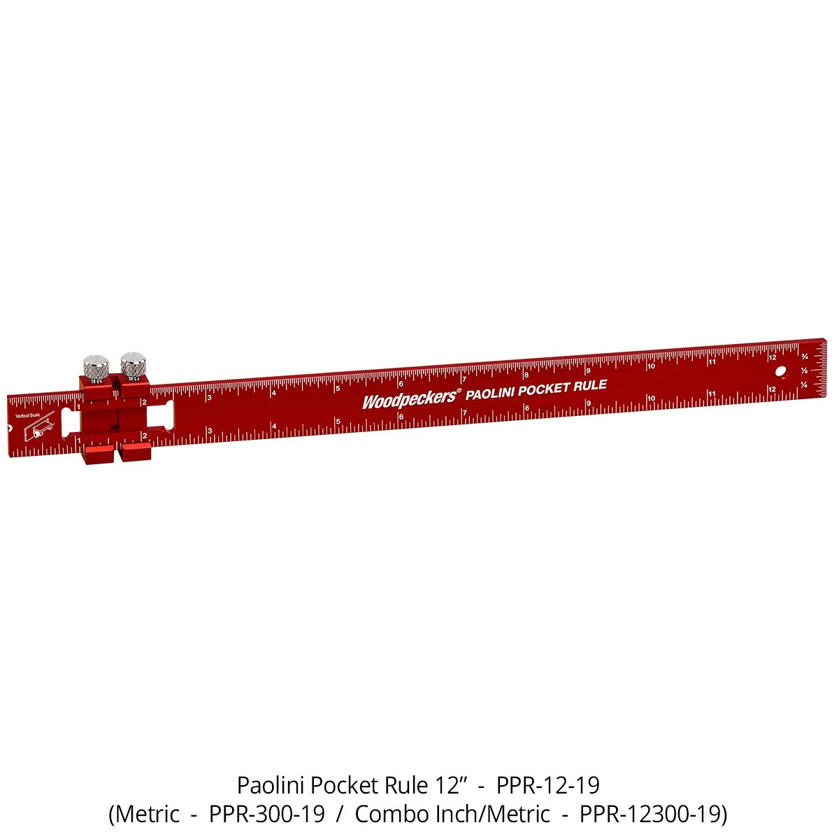 Woodpeckers PPR-12-19 Paolini Pocket Rule, 12" Aluminum