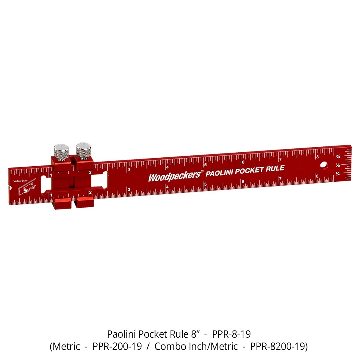Woodpeckers PPR-8200-19 Paolini Pocket Rule, 8"/200mm Aluminum