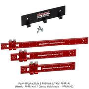 Woodpeckers PPRRI-AC 3-Piece Aluminum Paolini Pocket Rule Set w/ PPR Rack-It, Inch/Metric