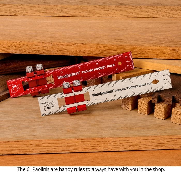 Woodpeckers PPRRI-AC 3-Piece Aluminum Paolini Pocket Rule Set w/ PPR Rack-It, Inch/Metric