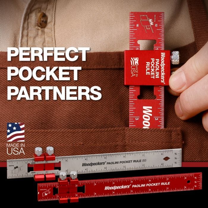 Woodpeckers PPRRI-AC 3-Piece Aluminum Paolini Pocket Rule Set w/ PPR Rack-It, Inch/Metric