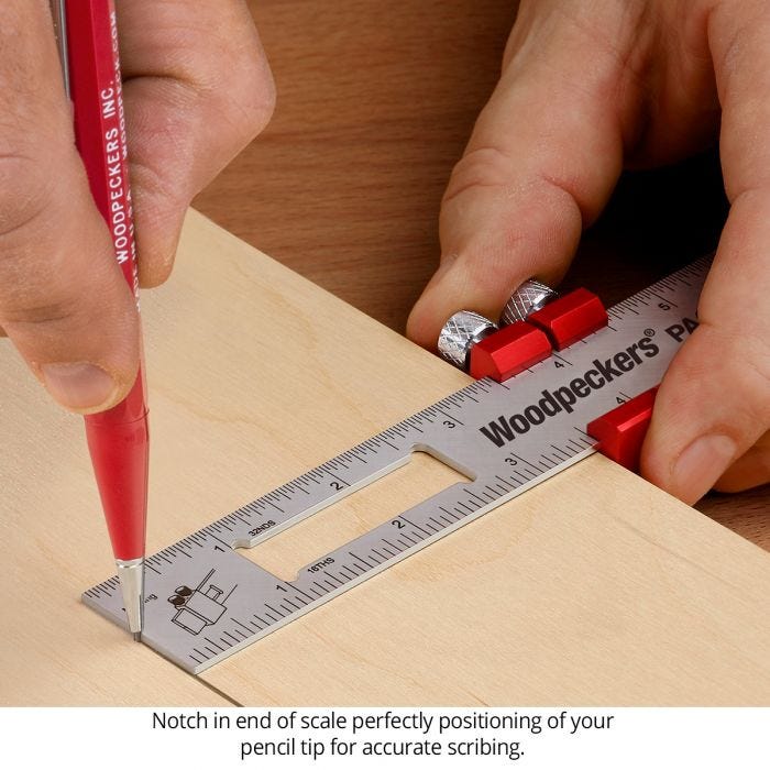 Woodpeckers PPRRI-AC 3-Piece Aluminum Paolini Pocket Rule Set w/ PPR Rack-It, Inch/Metric