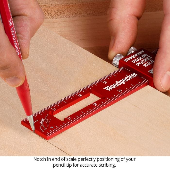 Woodpeckers PPRRI-AC 3-Piece Aluminum Paolini Pocket Rule Set w/ PPR Rack-It, Inch/Metric