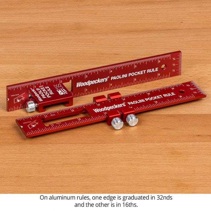 Woodpeckers PPRRI-AC 3-Piece Aluminum Paolini Pocket Rule Set w/ PPR Rack-It, Inch/Metric