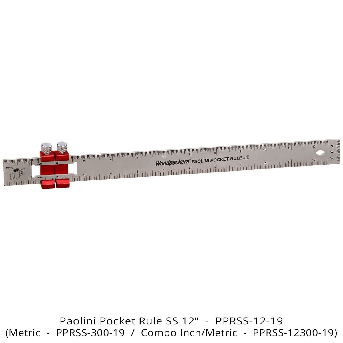 Woodpeckers PPRSS-12-19 Paolini Pocket Rule, 12" Stainless Steel