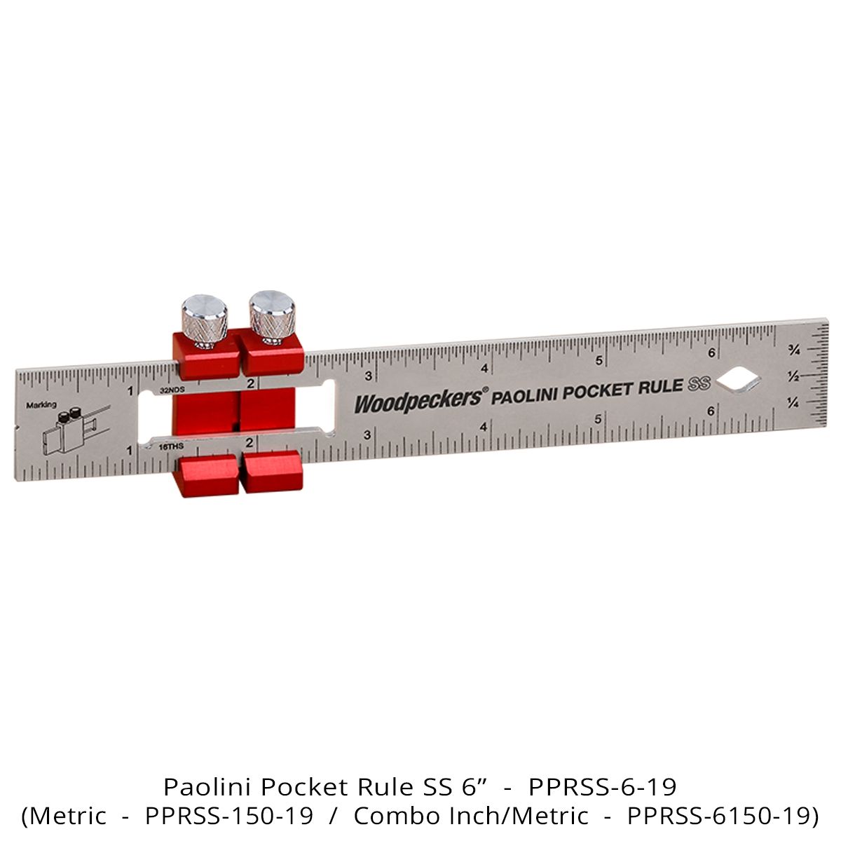 Woodpeckers PPRSS-150-19 Paolini Pocket Rule, 150mm Stainless Steel