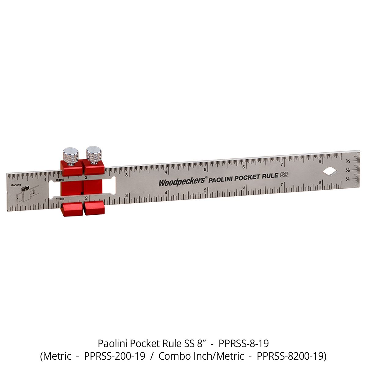 Woodpeckers PPRSS-8200-19 Paolini Pocket Rule, 8"/200mm Stainless