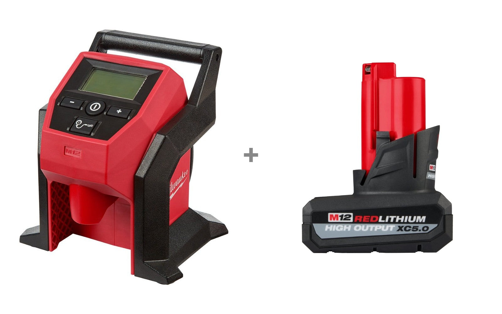 Milwaukee M12 Compact Tire Inflator and REDLITHIUM HIGH OUTPUT XC5.0 Battery Pack bundle