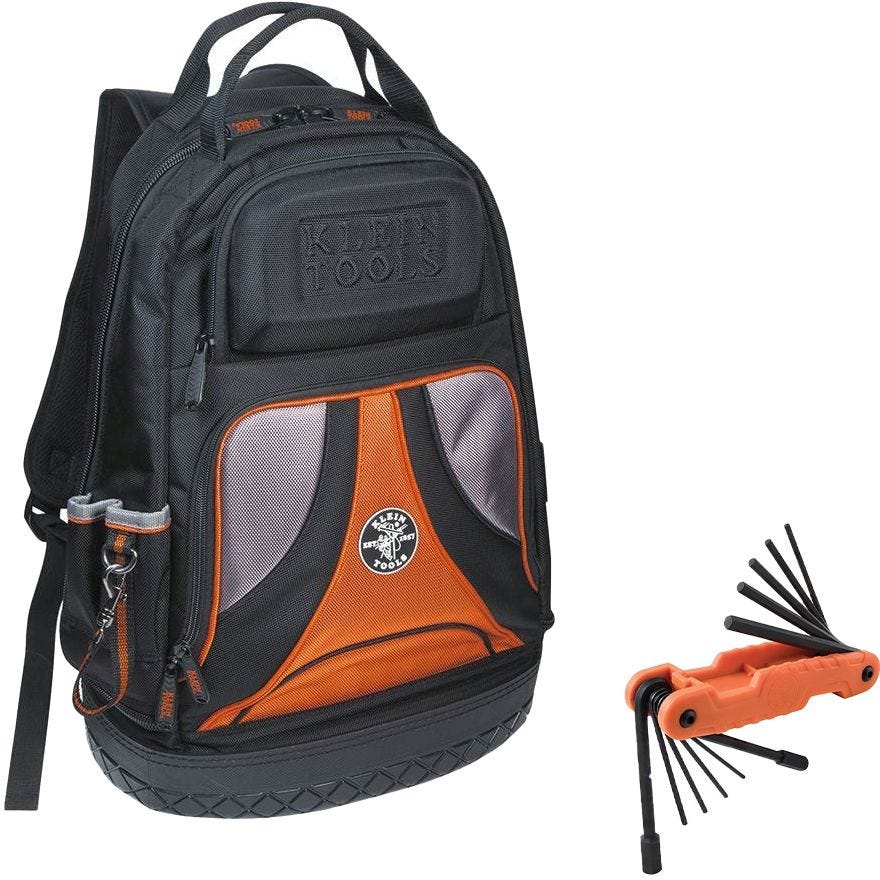 Klein 55421BP14 Tradesman Pro Tool Bag Backpack, 39 Pockets, Black, 14-Inch with Pro Folding Hex Key Set