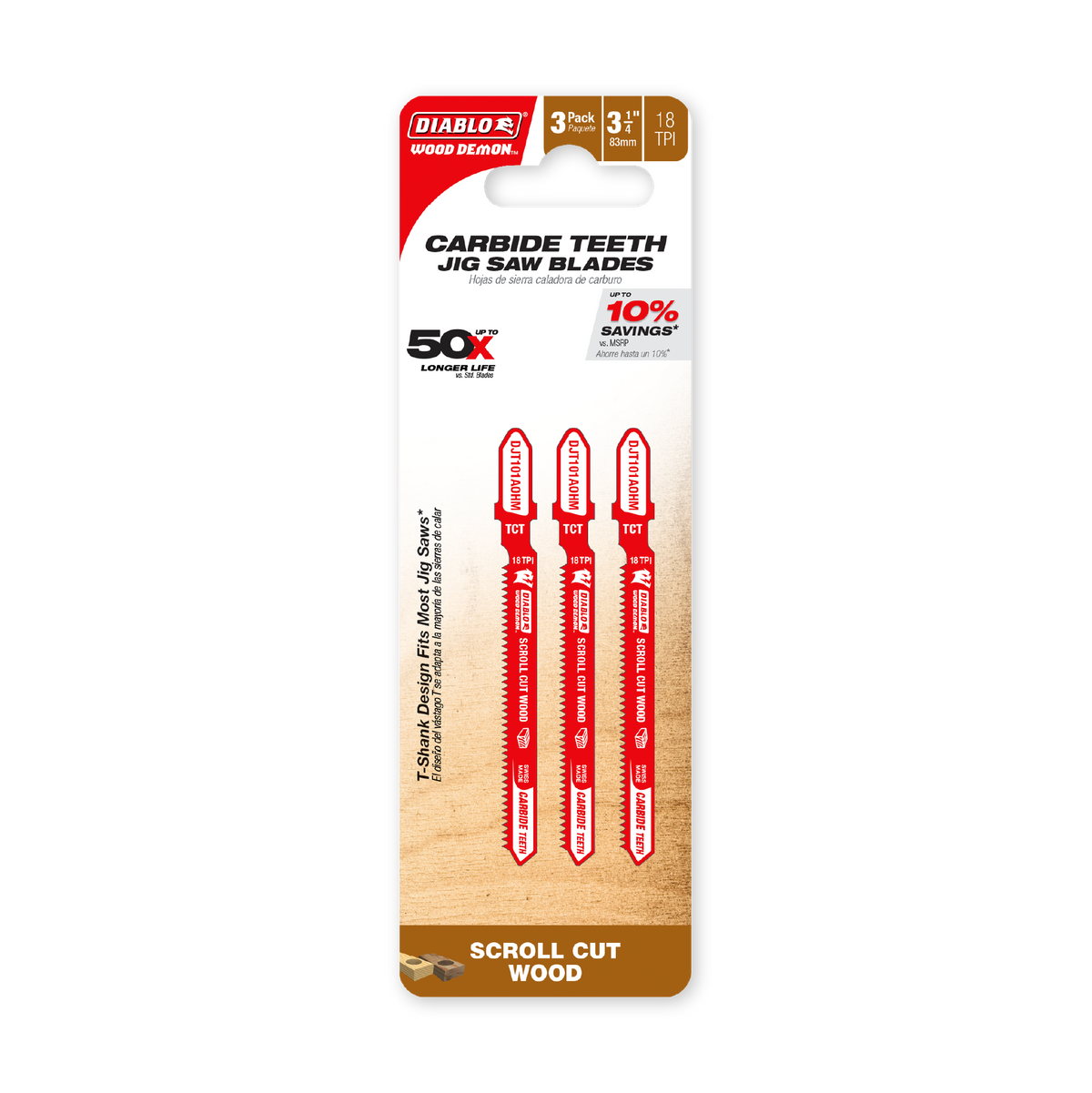 Diablo 3-1/4 in. 18 TPI Wood Demon Carbide Teeth Jig Saw Blade for Scroll Cuts in Wood (DJT101AOHM3) in retail packaging