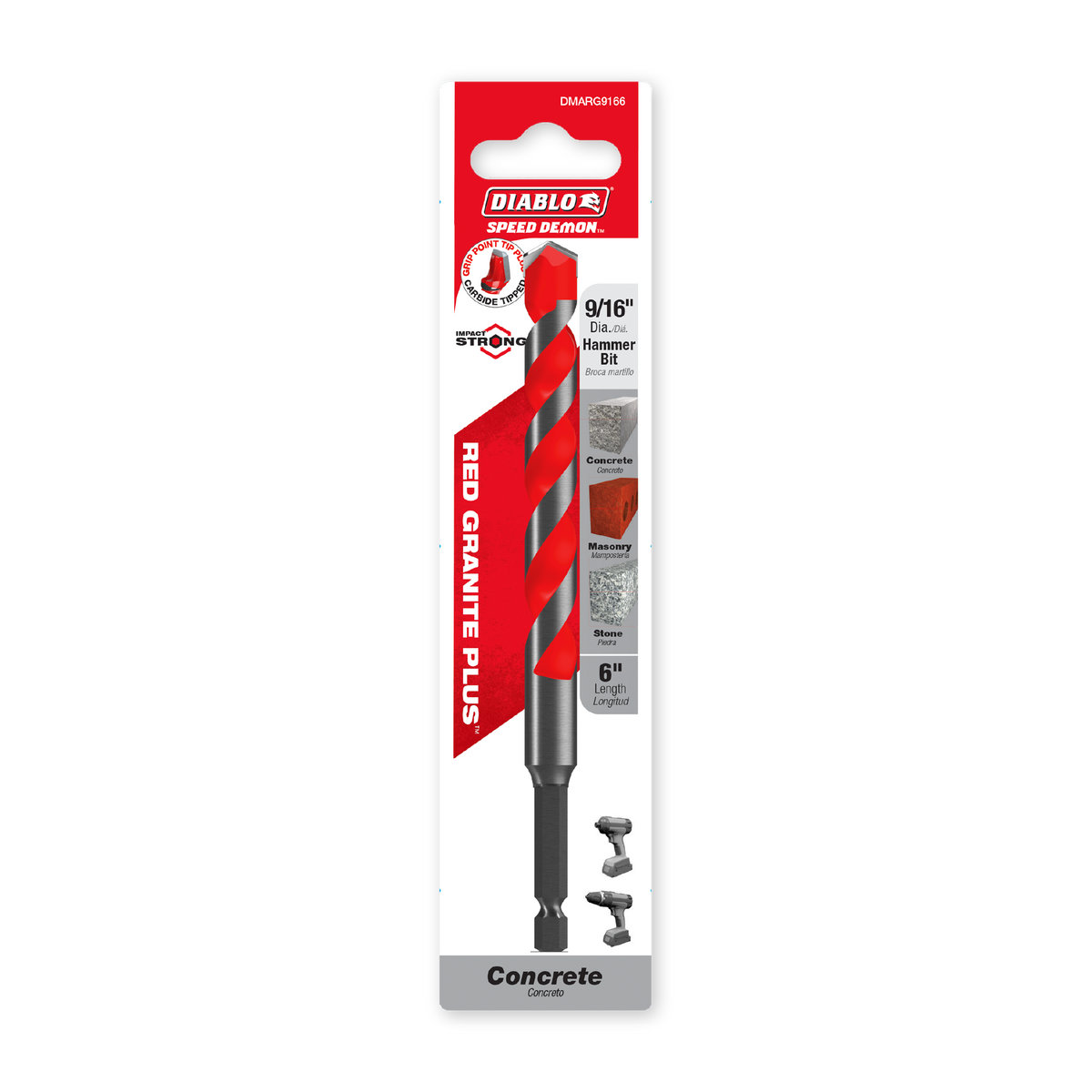 Diablo 9/16 in. x 4 in. x 6 in. SPEEDemon Red Granite PLUS Carbide-Tipped Hammer Drill Bit (DMARG9166) in retail packaging