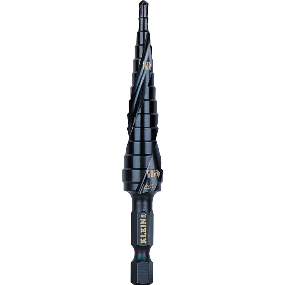 Klein Tools QRST01 Step Drill Bit, Quick Release, Double Spiral Flute, 1/8 to 1/2 in.