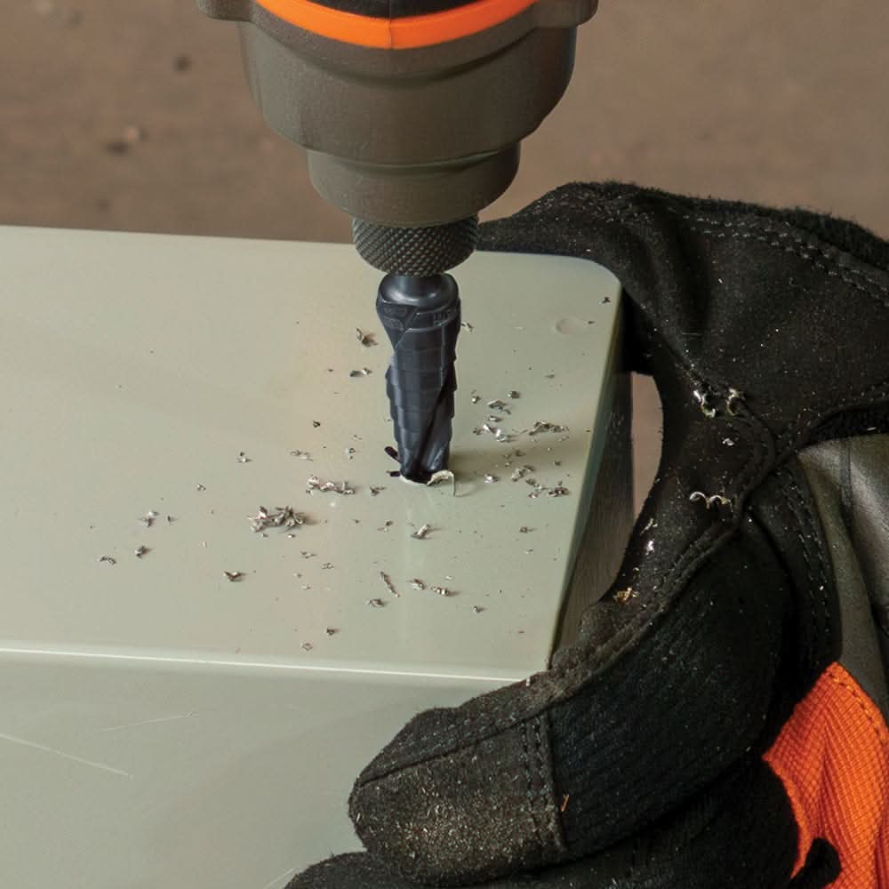Klein Tools QRST01 Step Drill Bit, Quick Release, Double Spiral Flute, 1/8 to 1/2 in.