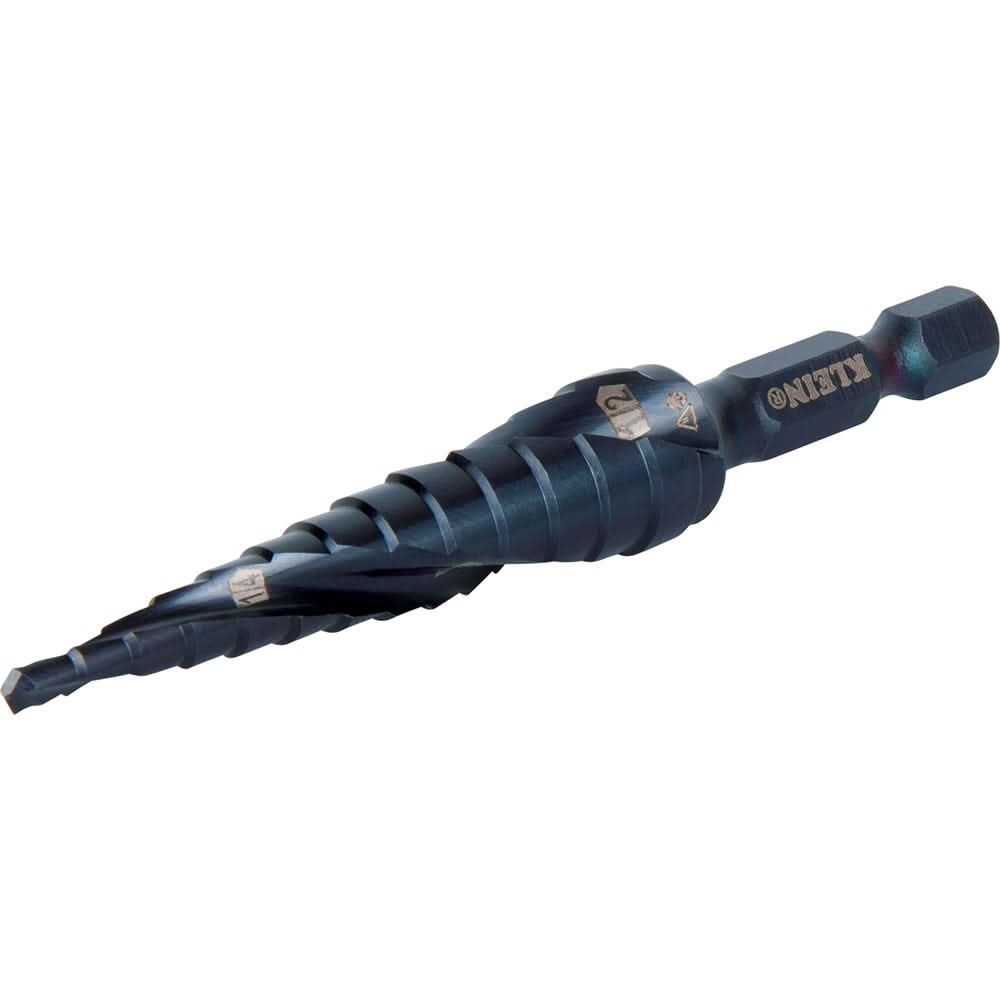 Klein Tools QRST01 Step Drill Bit, Quick Release, Double Spiral Flute, 1/8 to 1/2 in.