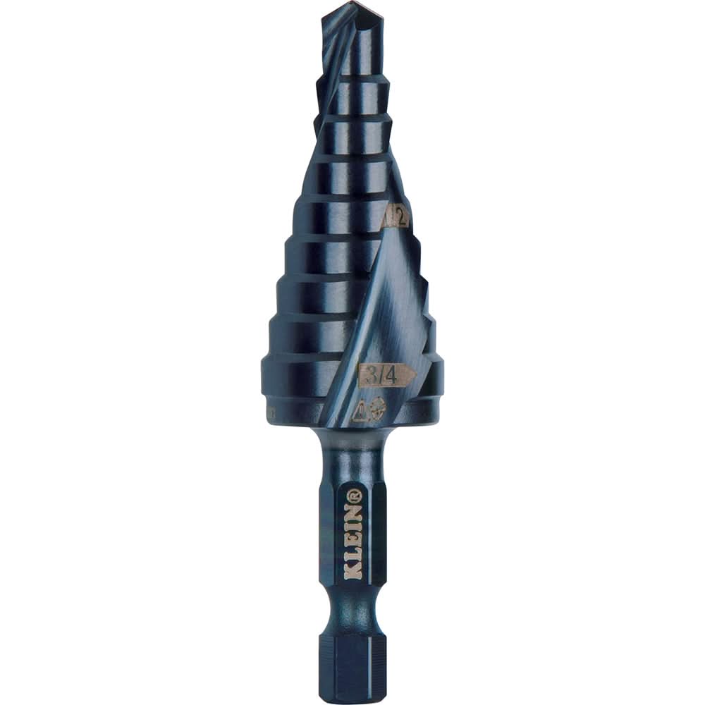 Klein Tools QRST03 Step Drill Bit, Quick Release, Double Spiral Flute, 1/4 to 3/4 in.