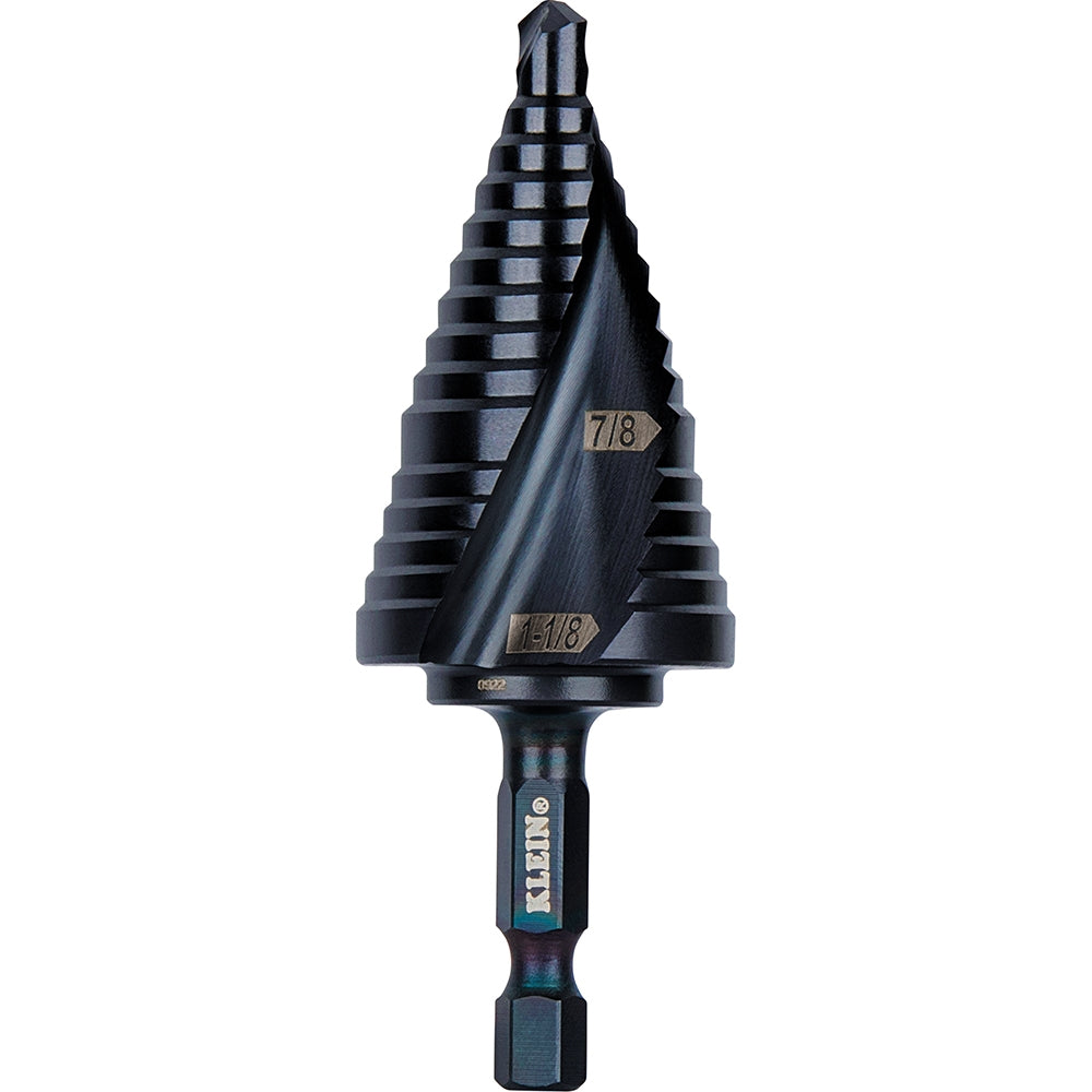 Klein Tools QRST11 Step Drill Bit, Quick Release, Double Spiral Flute, 7/8 to 1-1/8 in.