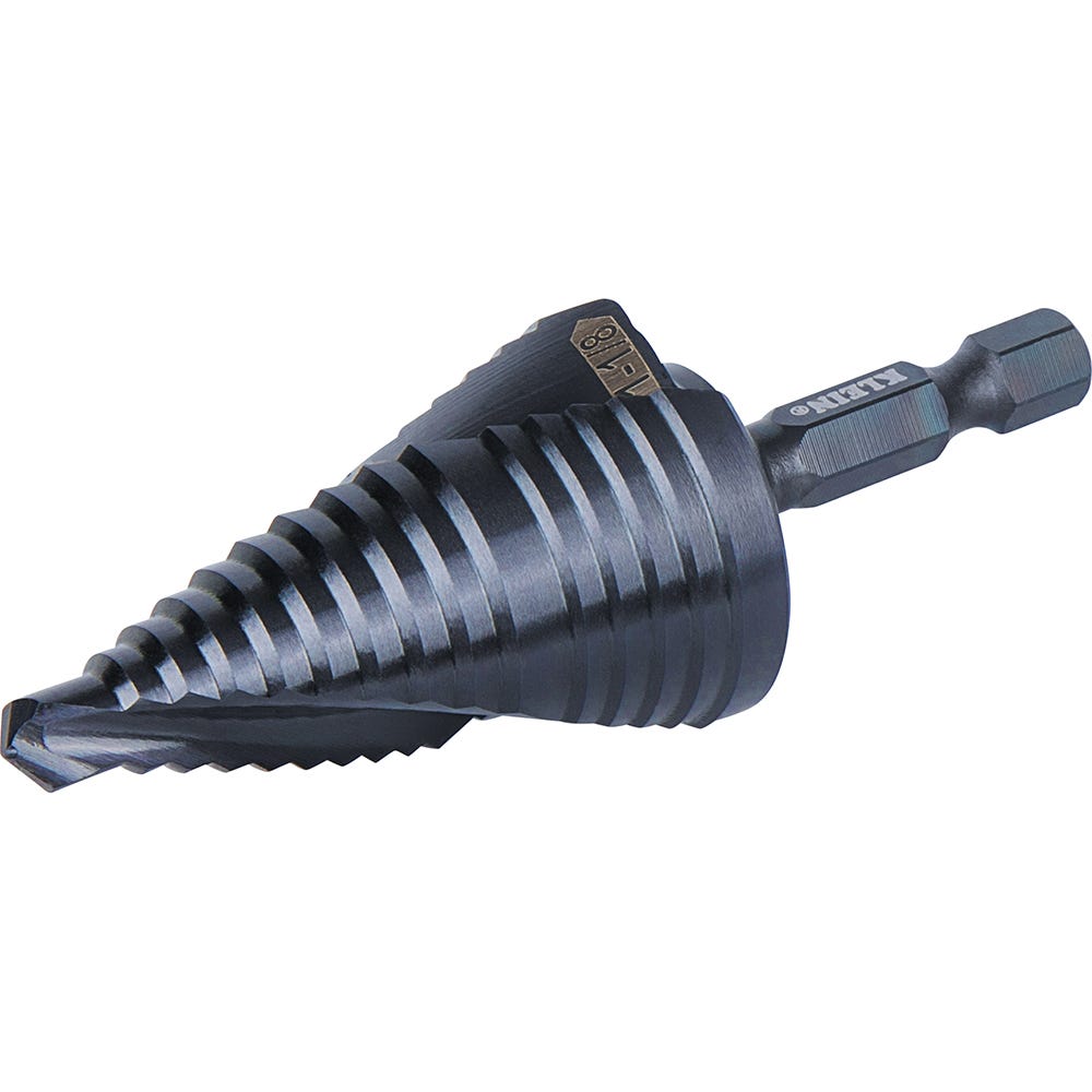 Klein Tools QRST11 Step Drill Bit, Quick Release, Double Spiral Flute, 7/8 to 1-1/8 in.