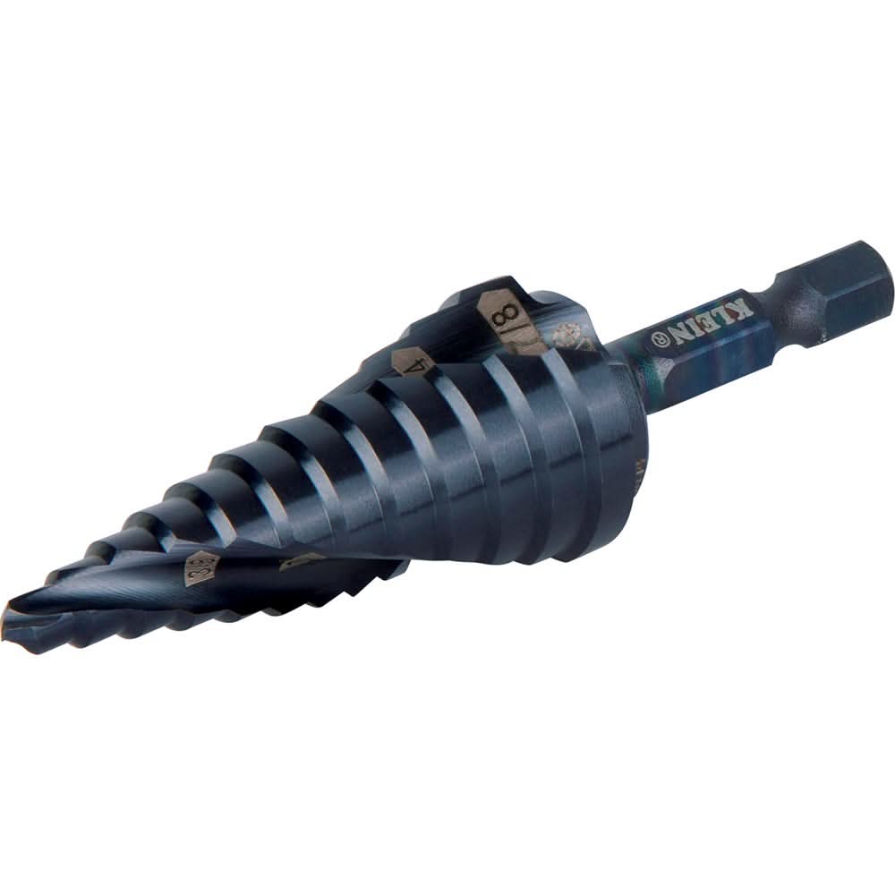 Klein Tools QRST14 Step Drill Bit, Quick Release, Double Spiral Flute, 3/16 to 7/8 in.