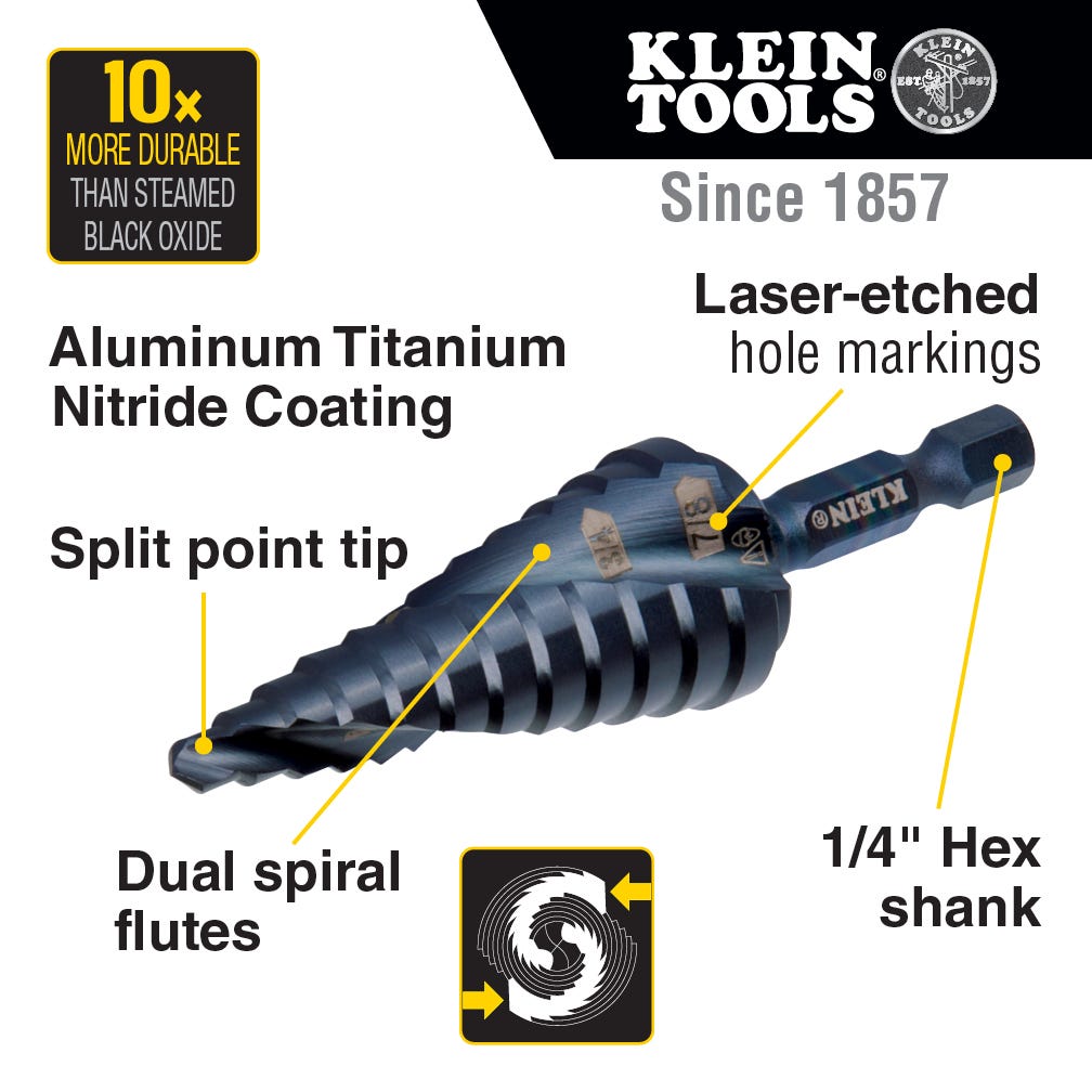 Klein Tools QRST3PC Premium All Purpose Quick Release Step Bit Kit