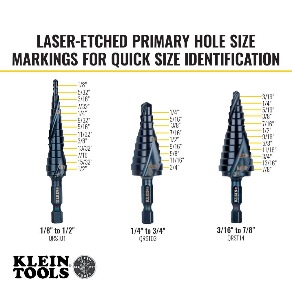 Klein Tools QRST3PC Premium All Purpose Quick Release Step Bit Kit, 3-Piece