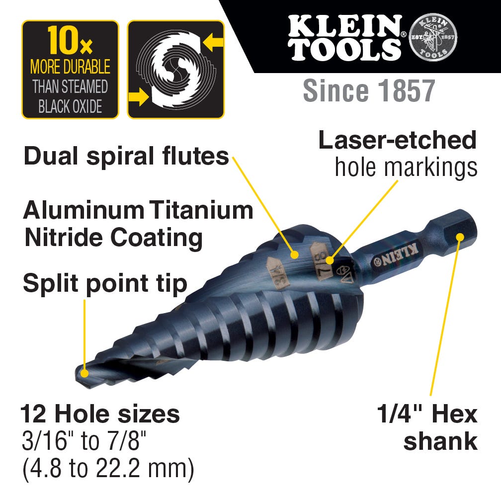 Klein Tools QRSTSPRO 3-Piece Premium Electrician's 1/4-in. Hex Quick-Release Step Bit Set