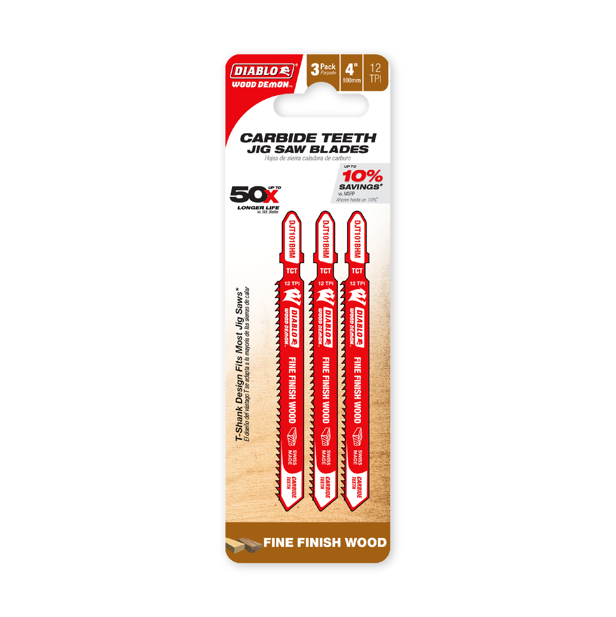 Diablo 4 in. 12 TPI Wood Demon Carbide Teeth Jig Saw Blade for Fine Finish Wood (DJT101BHM3) in retail packaging