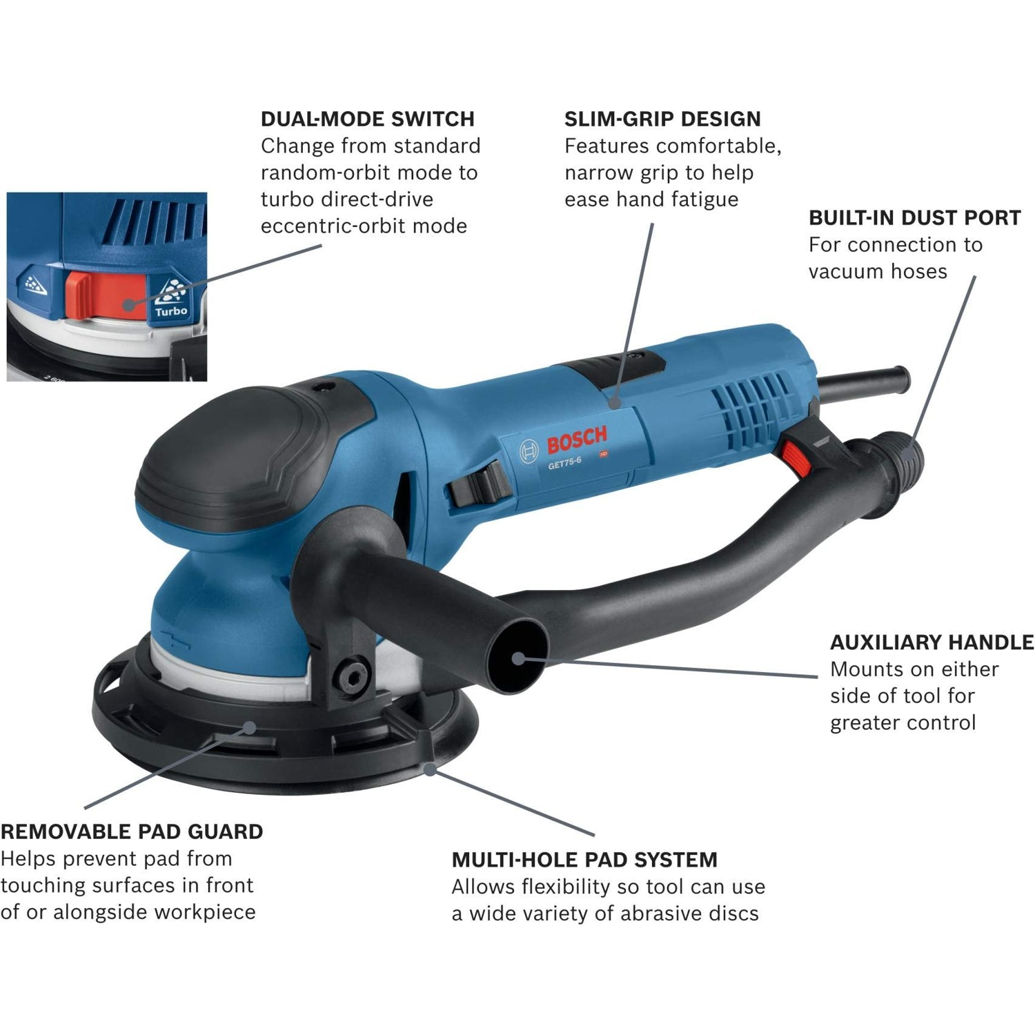 Bosch GET75-6N Dual Speed Multi-Mode 6" Random Orbit Sander w/ Turbo Mode