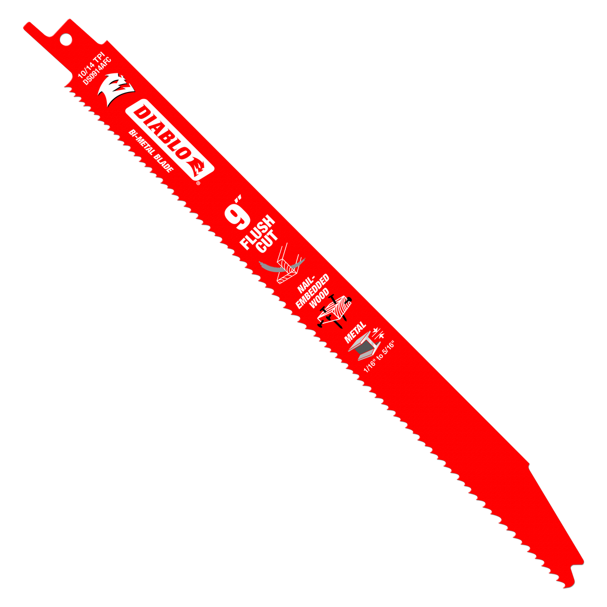 Diablo DS0914AFC 9-in. 10/14TPI Bi-Metal Reciprocating Saw Blade for Flush Cutting