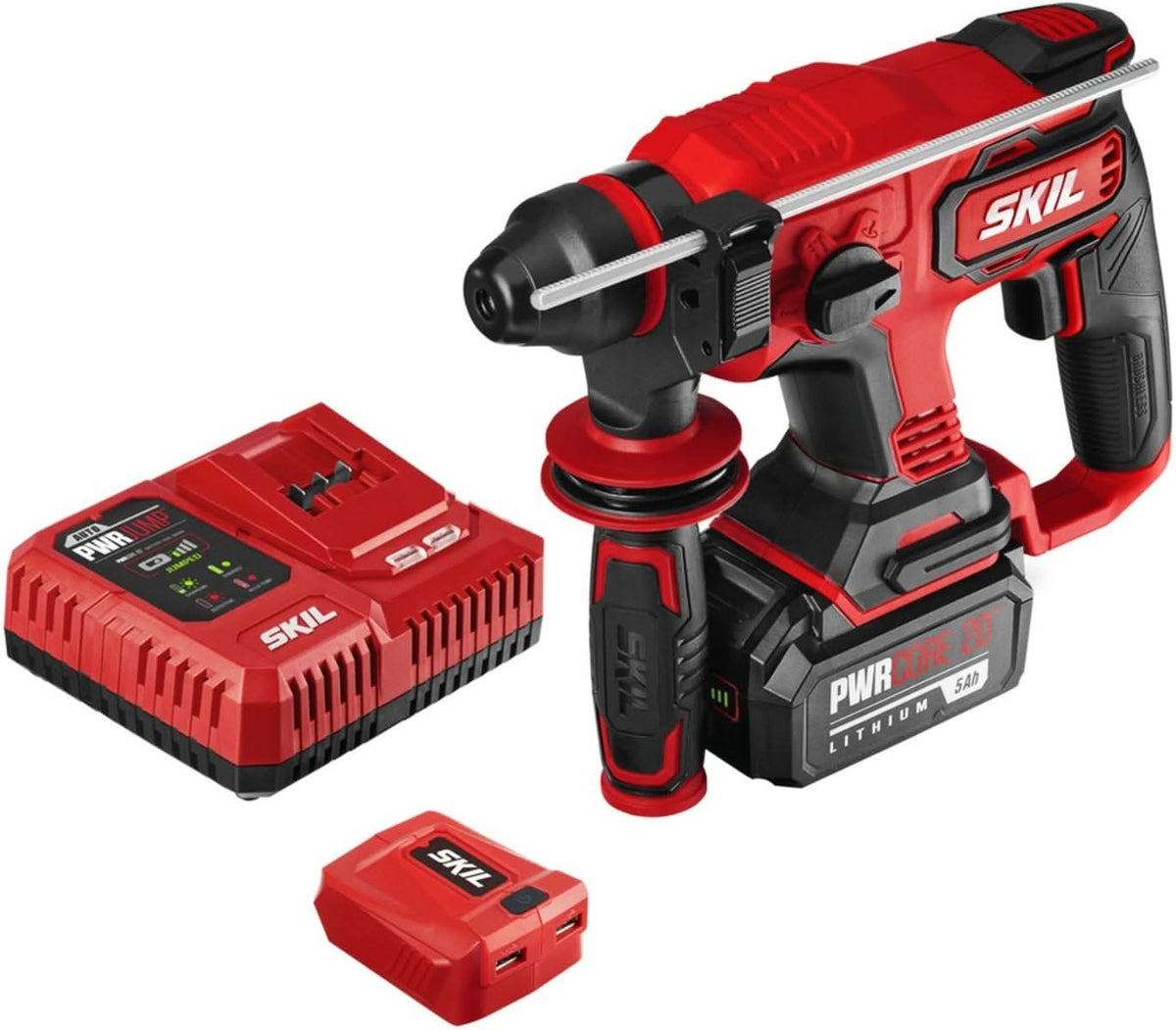 SKIL RH1704-1A PWRCORE 20 Brushless 20V 7/8" Rotary Hammer Kit with 5.0Ah Battery and PWR JUMP Charger