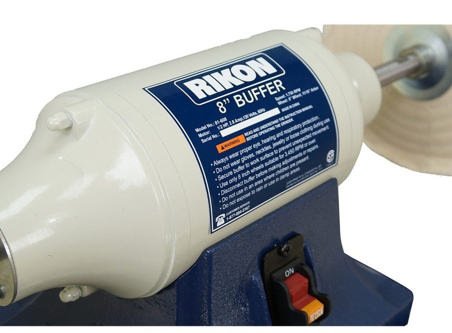 Rikon 81-608 8" Low Speed Buffer, 1750 RPM