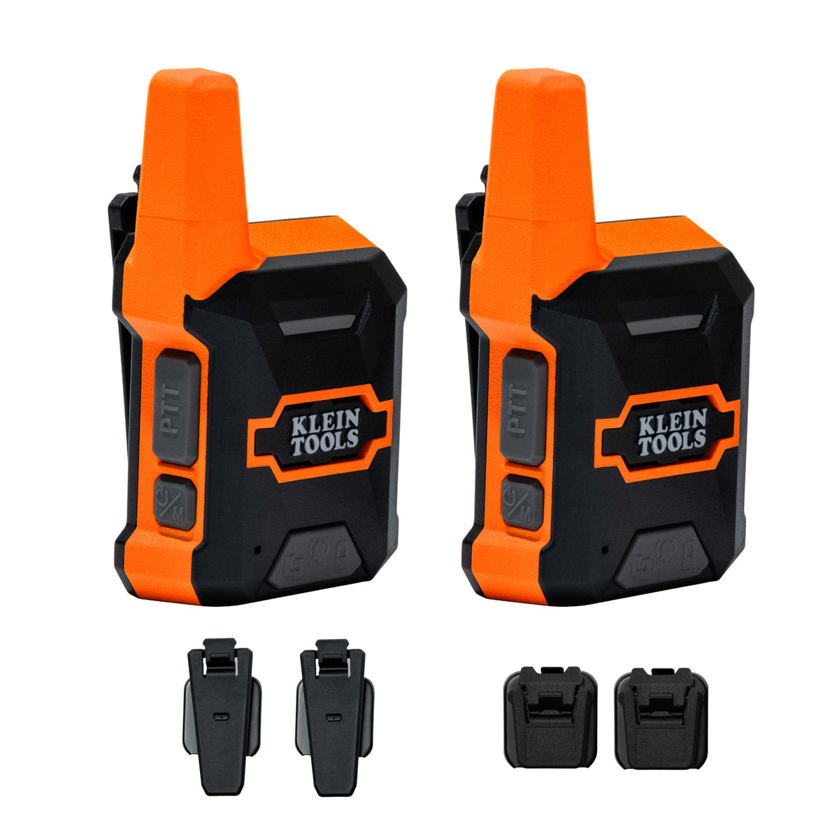 Klein Tools RJSC200 Bluetooth two-way radios, pair, with hard hat clips and belt clips