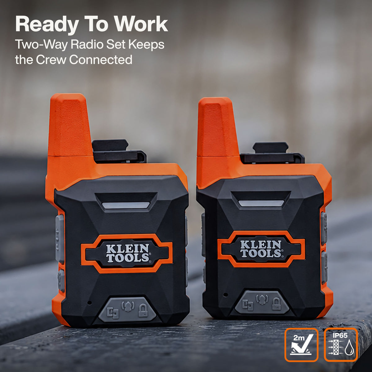 Klein Tools RJSC200 two-way radio IP65 rating and USB-C charging