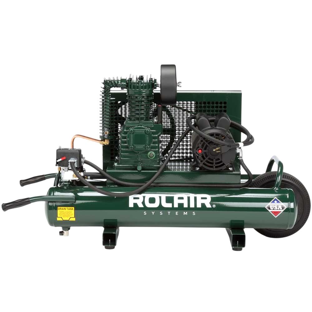 Rolair 5715K17-0003 1.5 HP 9-gallon twin tank wheeled electric belt drive air compressor with dual controls