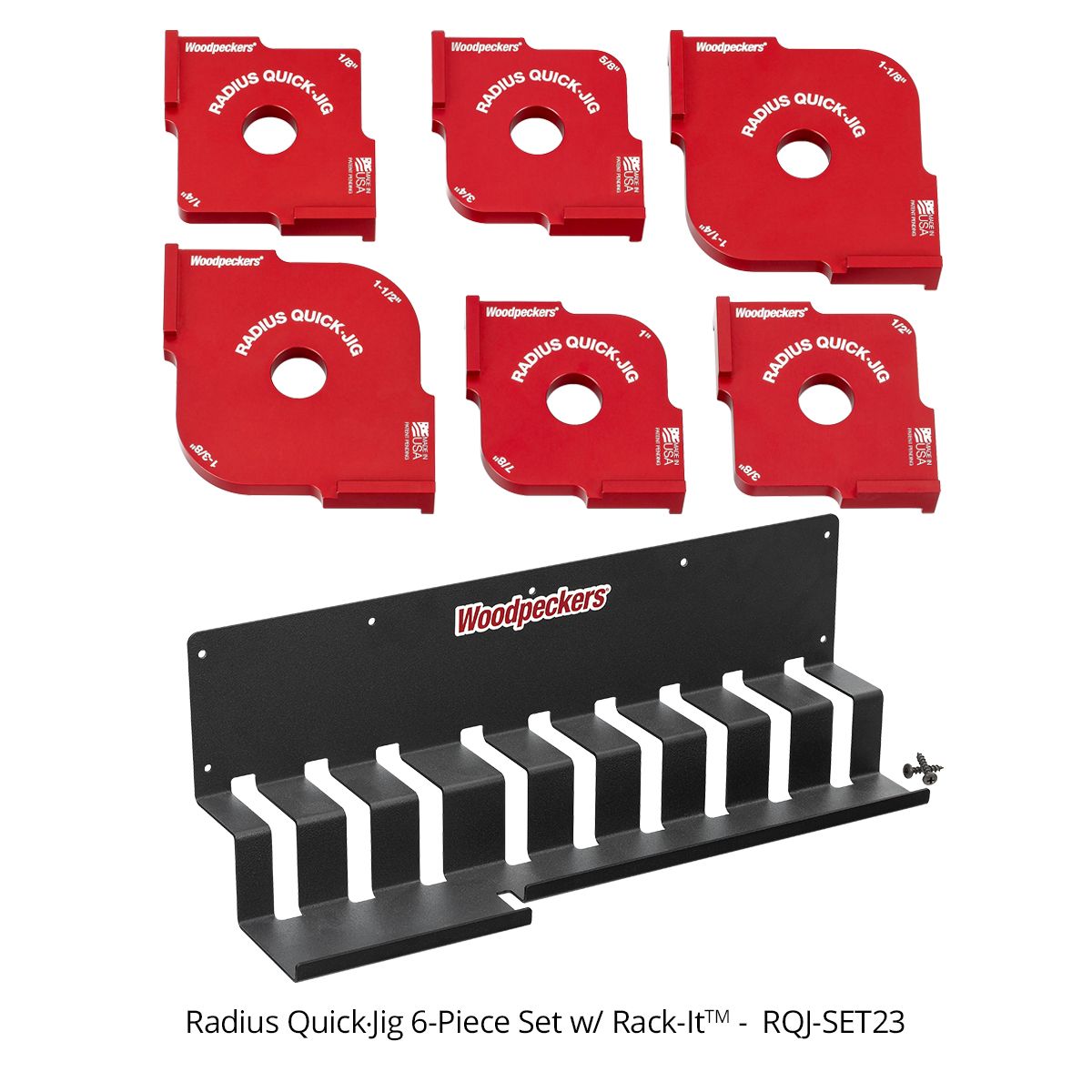 Woodpeckers RQJ-SET23 Radius Quick Jig 6-Piece Set w/ Rack-It