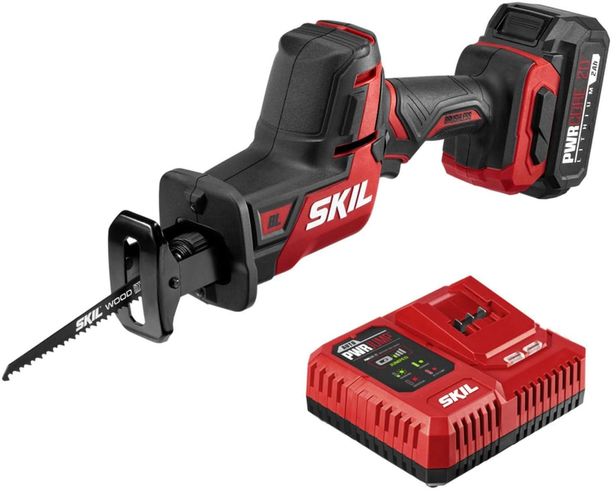 SKIL RS5825B-10 PWR CORE 20 Brushless 20V Compact Reciprocating Saw with Battery and Auto PWR JUMP Charger