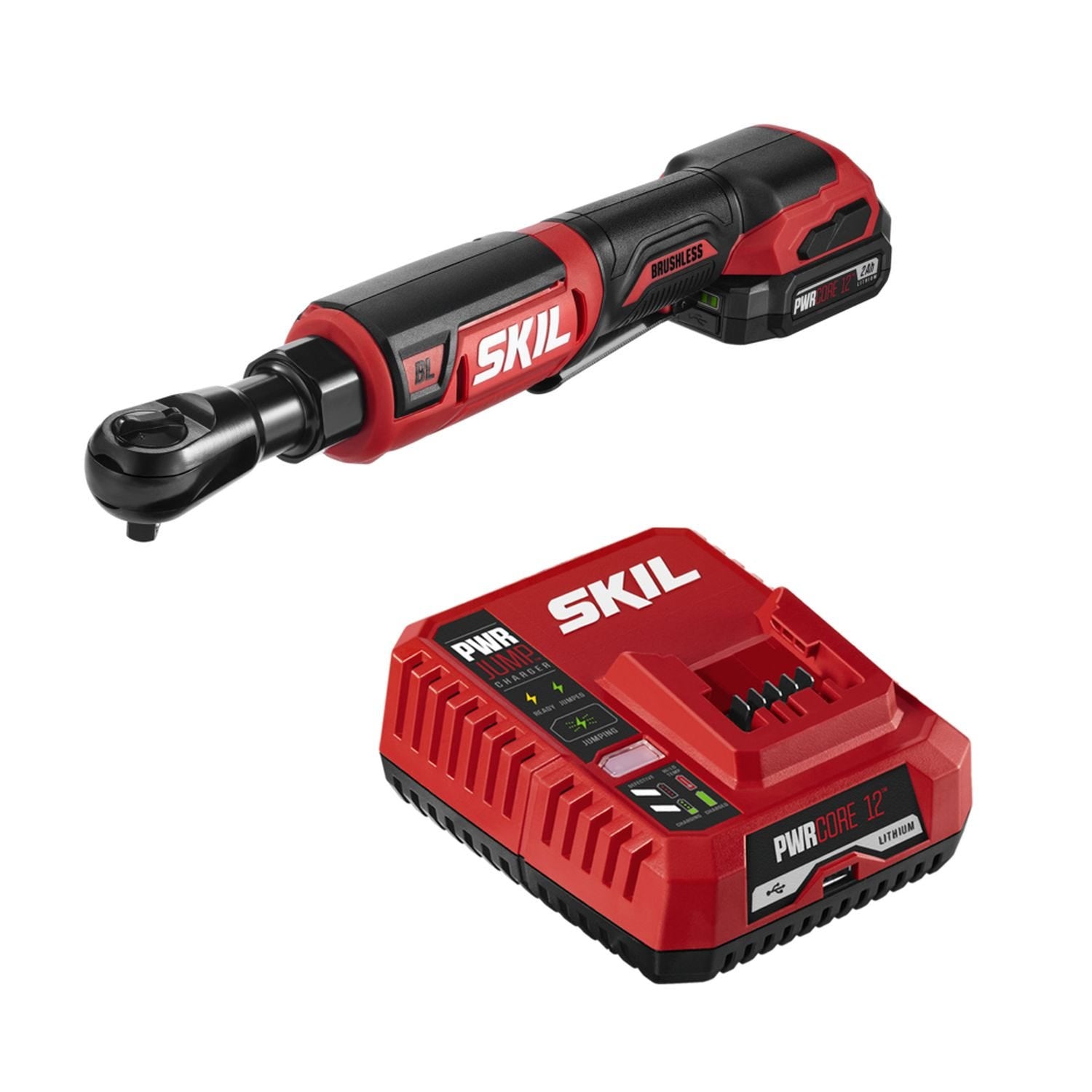 SKIL RW5763A-10 PWR CORE 12 Brushless 12V 3/8" Ratchet Wrench with Battery and PWR JUMP Charger