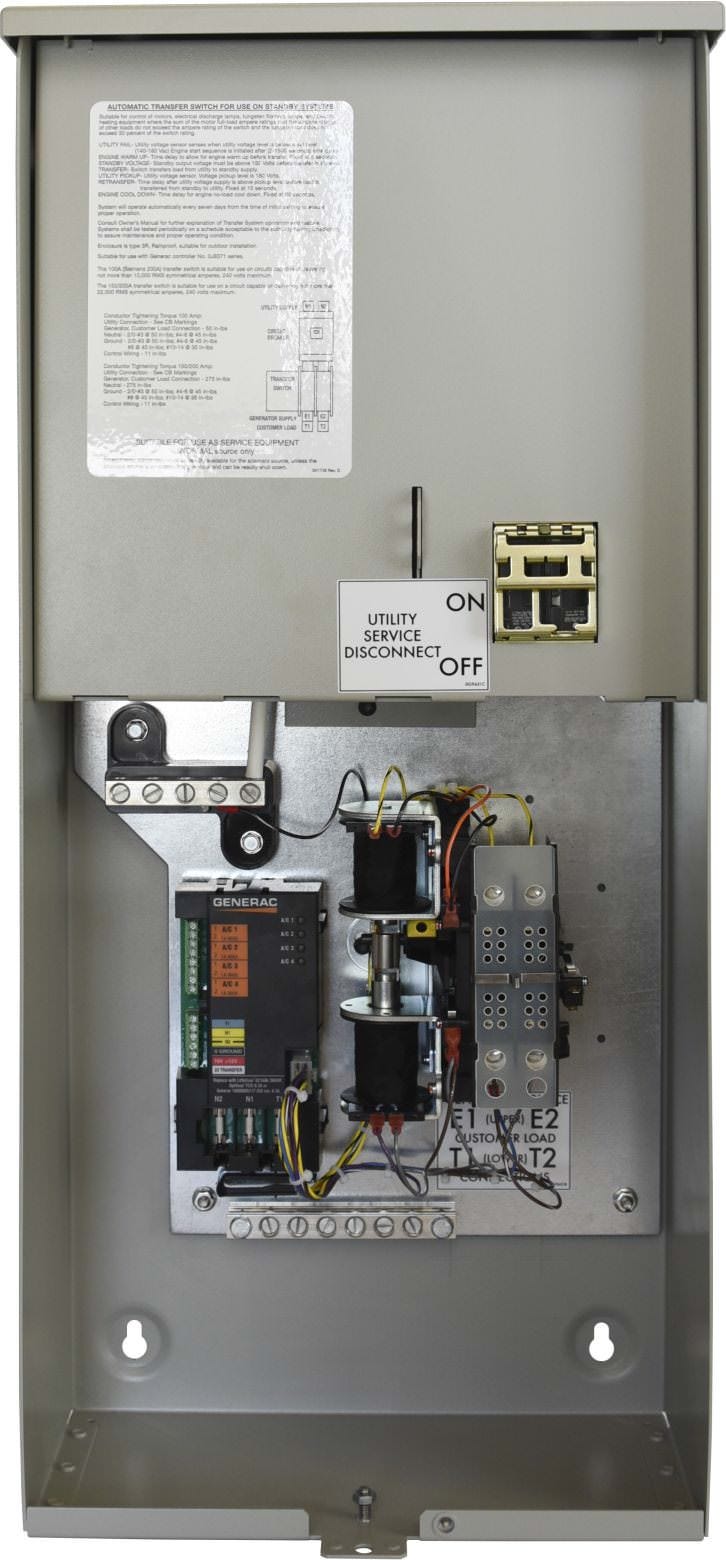 Generac RXSW100A3CUL Smart Switch 100 Amp Service Rated 120/240 1 NEMA 3R CUL Approved