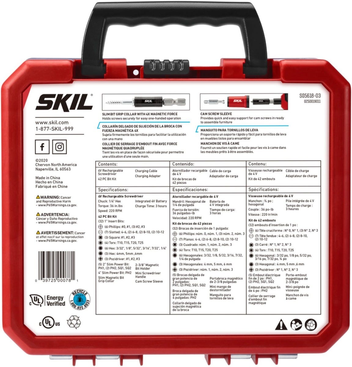 SKIL SD5618-03 Rechargeable 4V Screwdriver with 42 PC Bit Kit