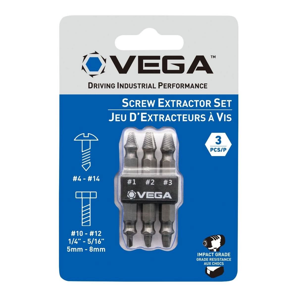 Vega SES-3 3-Piece Impact Rated Double-Sided Screw Extractor Set