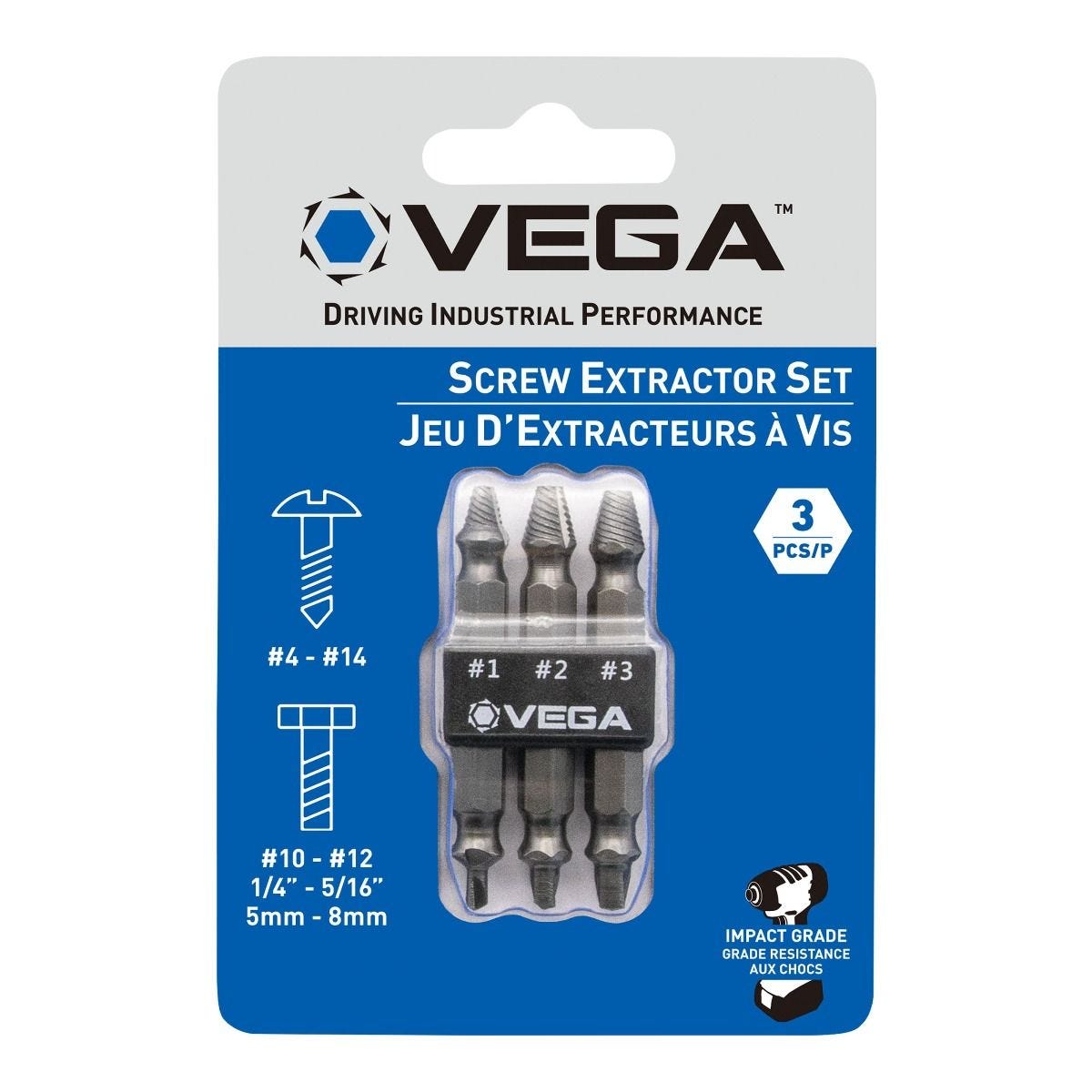 Vega SES-3 3-Piece Impact Rated Double-Sided Screw Extractor Set