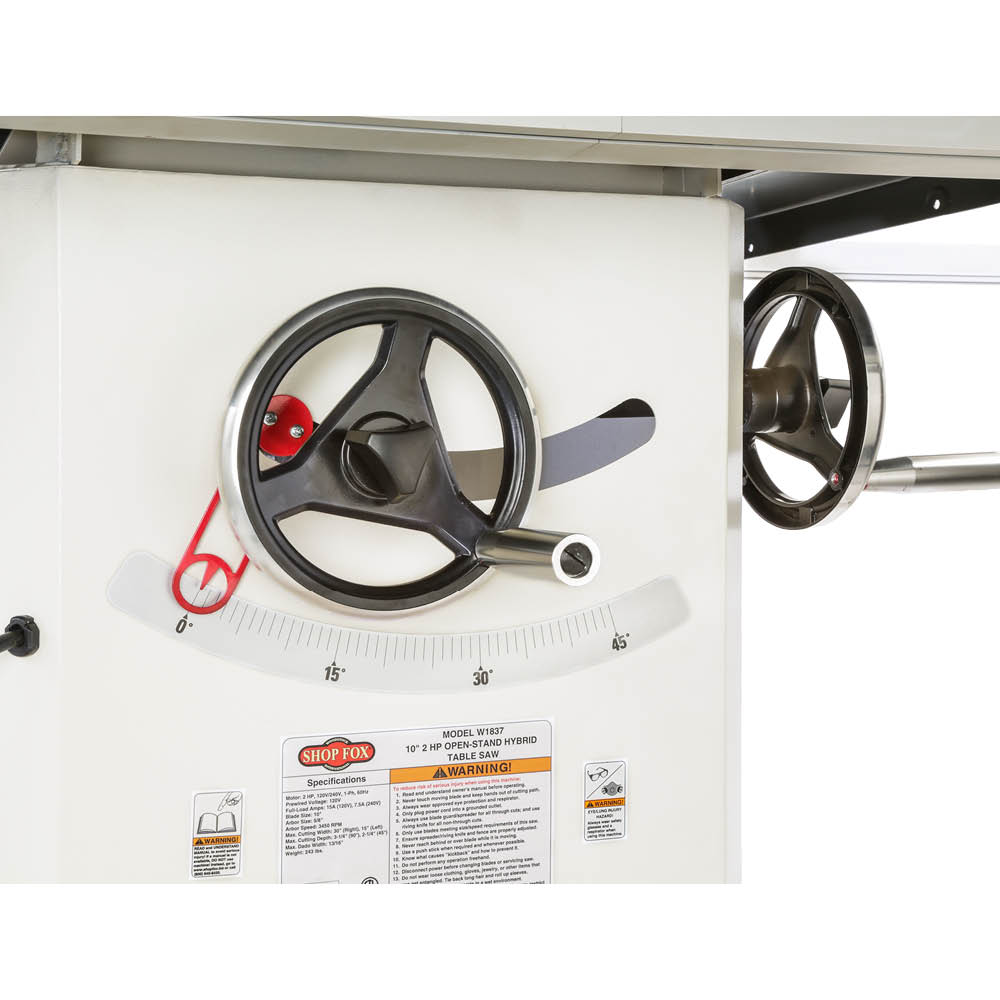 Shop Fox W1837 2 HP 10-Inch Hybrid Open Stand Table Saw
