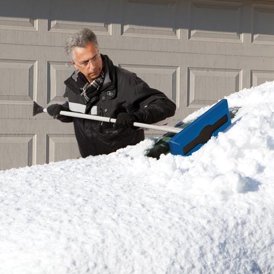 Snow Joe SJBLZD 2-In-1 Telescoping Snow Broom + Ice Scraper