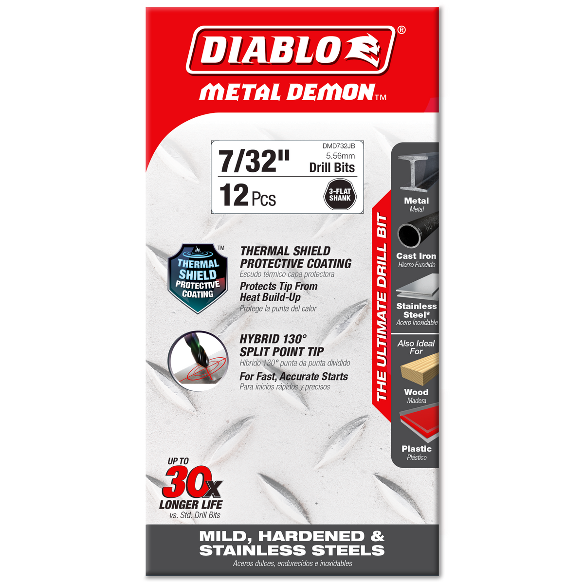 Diablo 7/32 in. Metal Demon Drill Bit for Mild, Hardened and Stainless Steels (DMD732JB) in retail packaging