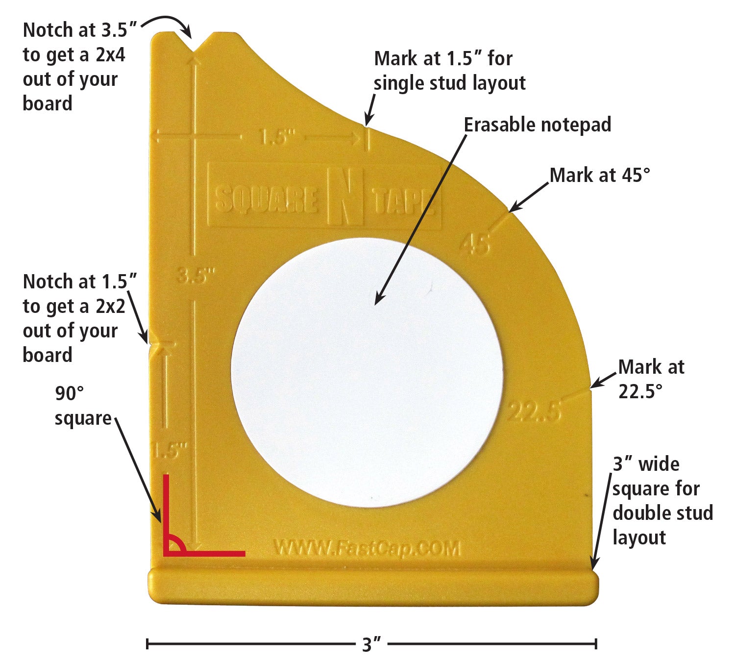 Fastcap Square N Tape Square & Straight Edge Access For Most 25' OR Smaller Tape Measure
