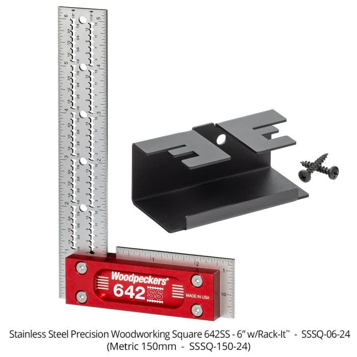 Woodpeckers SSSQ-150-24 Stainless Steel Square, 150mm w/ Rack-It