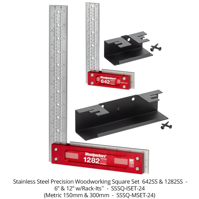 Woodpeckers SSSQ-ISET-24 2-Piece Stainless Steel Square Set, Imperial w/ Rack-It