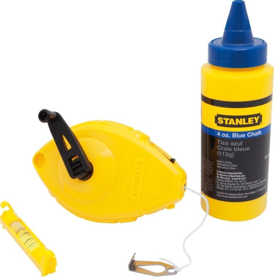 Stanley 47-443 3 Piece Chalk Box Set - 4 oz. bottle Blue Chalk & Plastic Line Levels