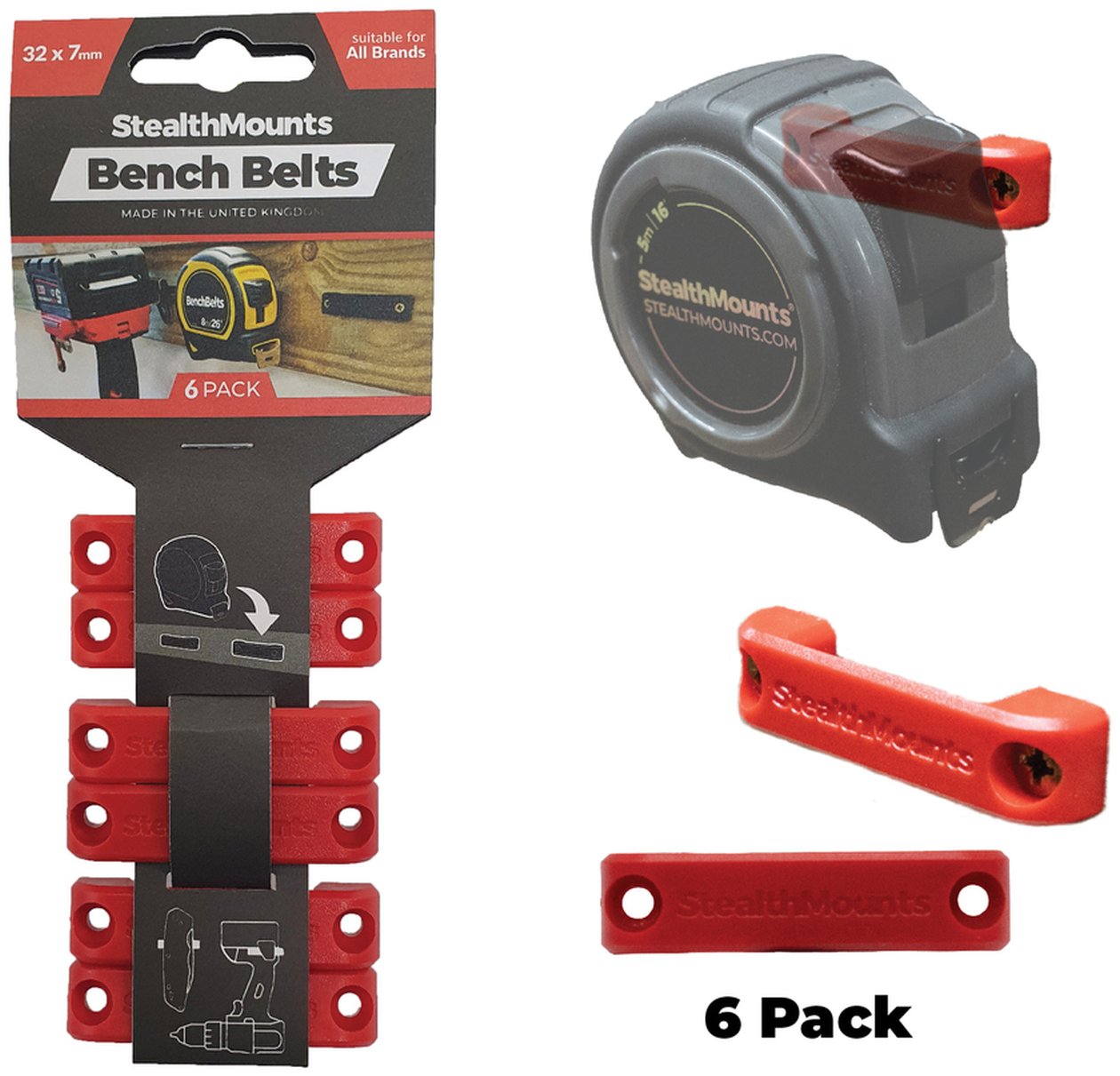 StealthMounts Bench Belts Red, 6-Pack