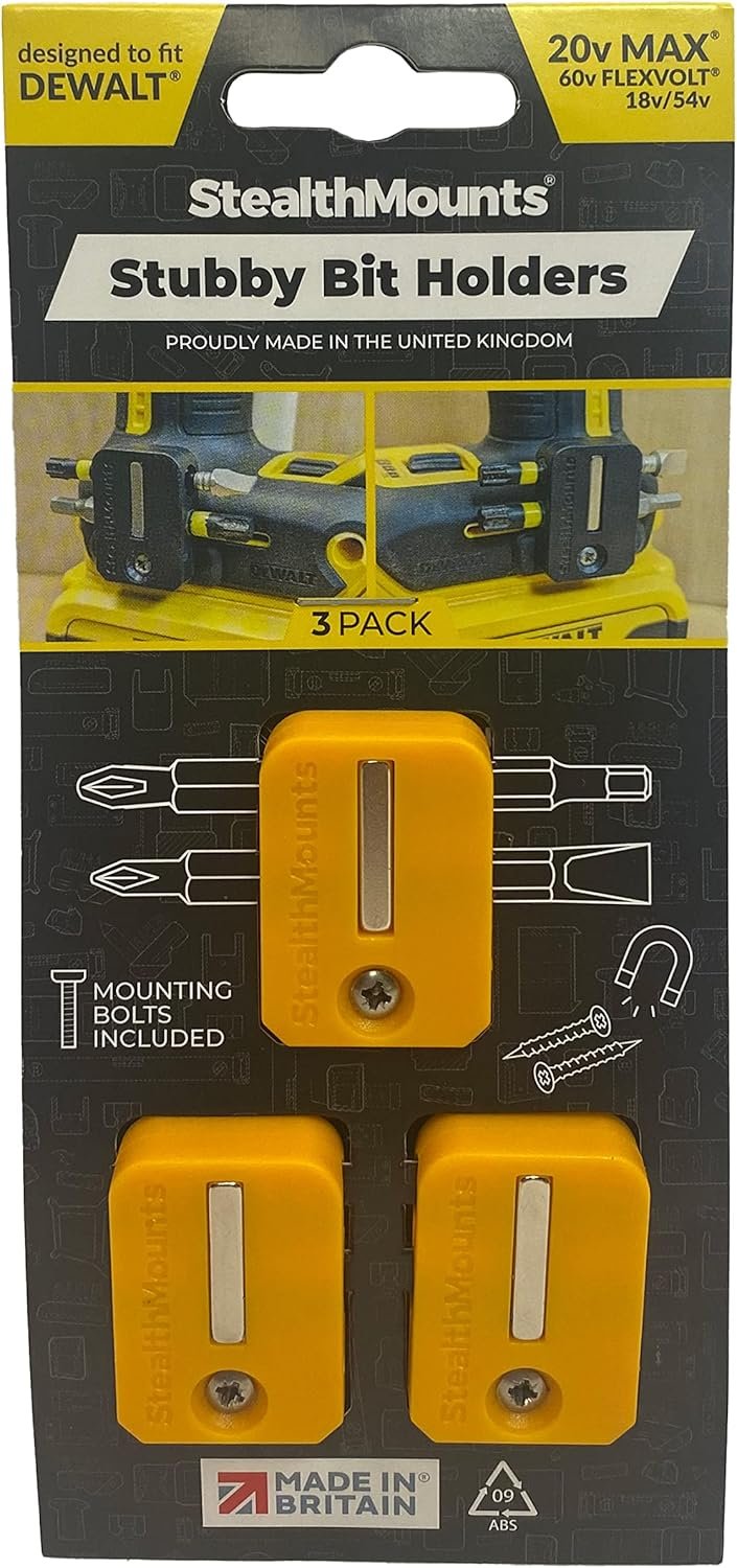 StealthMounts Stubby Magnetic Bit Holder for DeWALT XR & Flexvolt Tools, 3-Pack