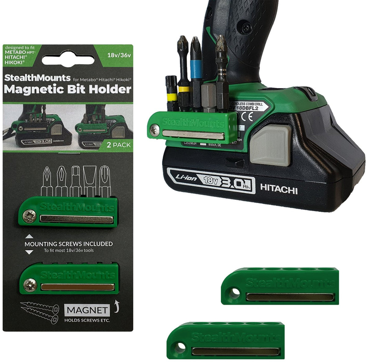 StealthMounts Magnetic Bit Holder for HIKOKI / Metabo HPT / Hitachi Tools, 2-Pack